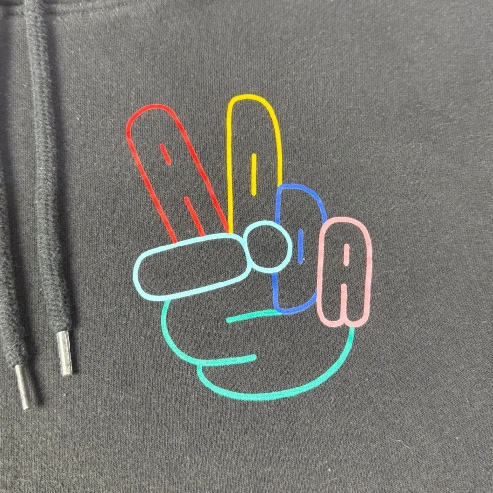 Adidas Originals Mens Black Peace‎ Sign Graphic Hoodie Sweatshirt Medium GD5956